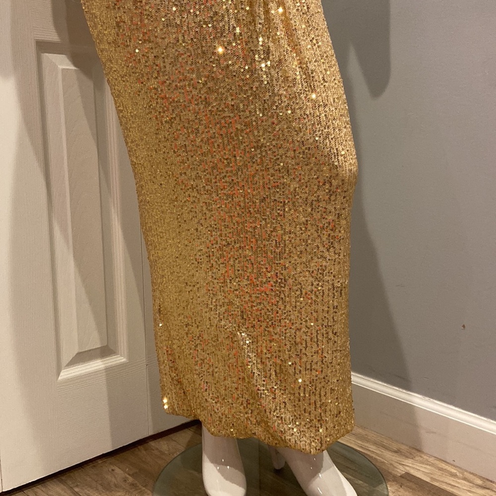 NWOT Ieena for Mac Duggal gold sequin halter gown - Picture 7 of 12